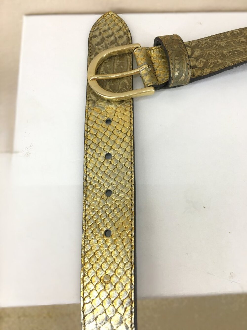 𝐁𝐄𝐑𝐆𝐄 Metallic Snakeskin Italian Leather Belt - NEW (w/o tags) circa 2000's - Picture 3 of 10